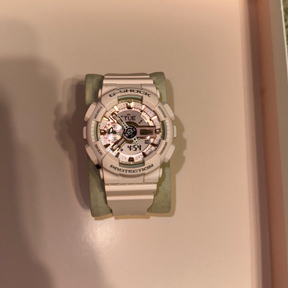 Pink G-Shock Watch with Gold and Pink Dial